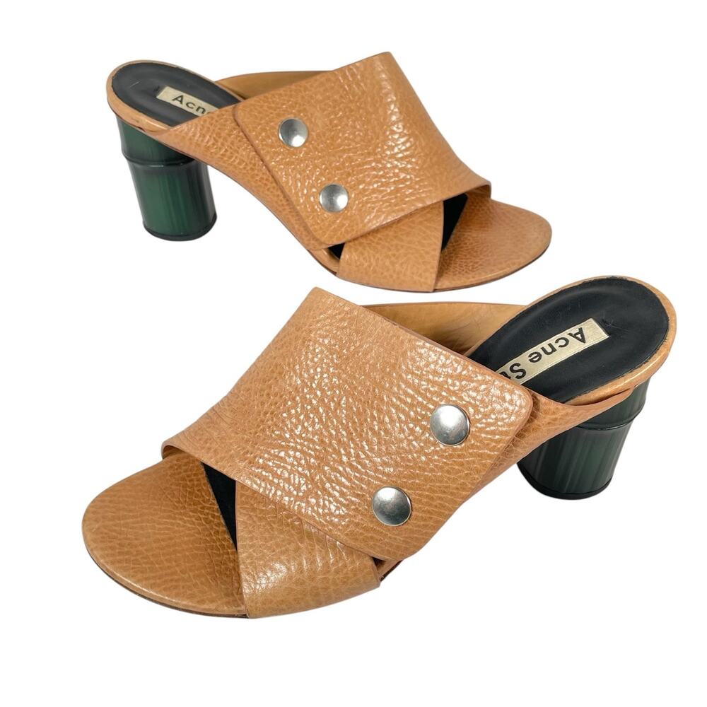 ACNE STUDIOS Womens 11 / 41 Peep Toe Mule Stud Leather Heels ITALY
